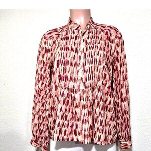 Joie Stinson Print Long Sleeve Top Blouse Pleated Button Bib Front